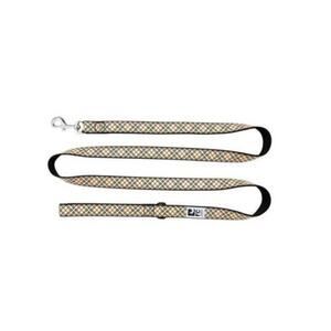 RC Pets Plaid Dog Leash Tan Tartan 6ft Chrome Clip On Sturdy Nylon 3/4” width